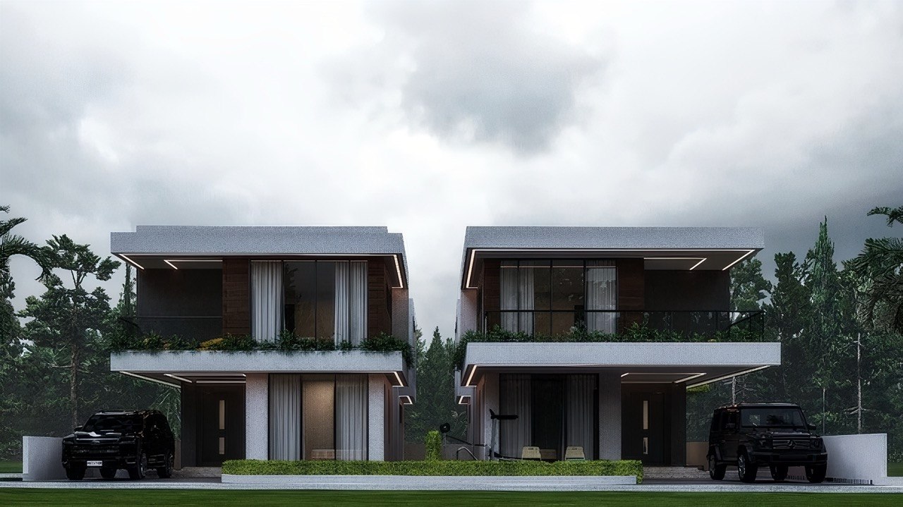 Contemporary twin residence exterior